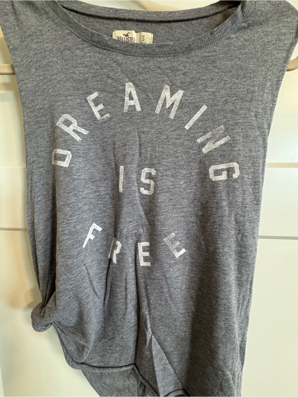Hollister Gray Sleeveless Tank with White 'Dreaming Is Free' Graphic